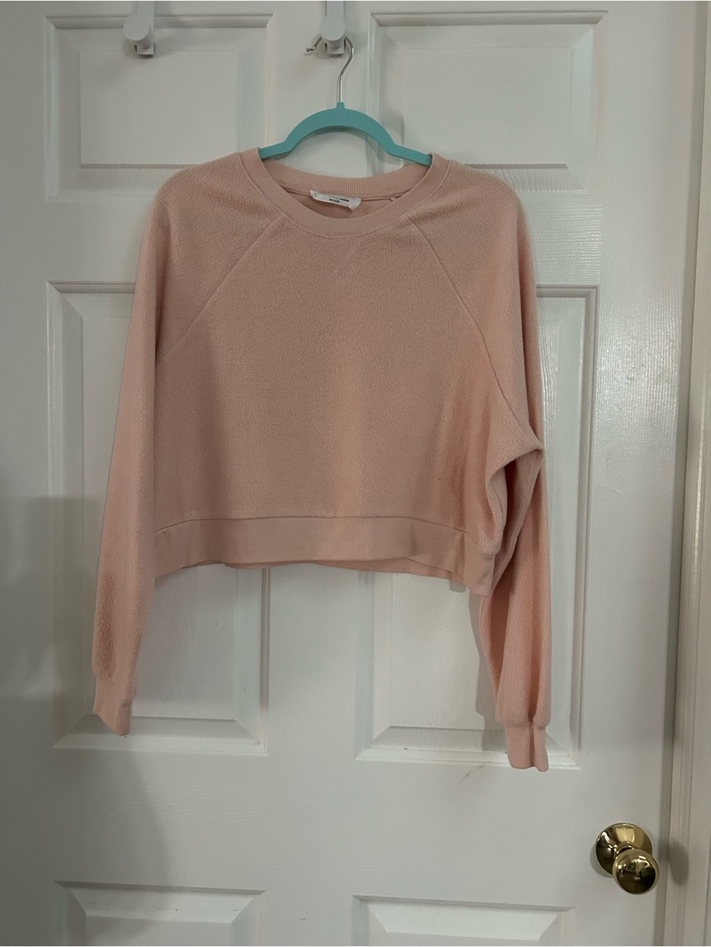 Double Zero Cropped FleecevCrewneck Sweatshirt in Pale Pink